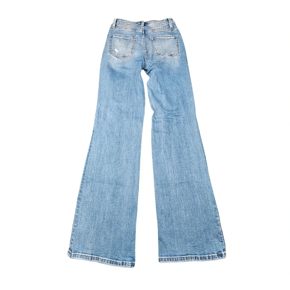Flying Monkey Wide Leg Flare Jeans Womens 25 High Rise Distressed Shredded Knee